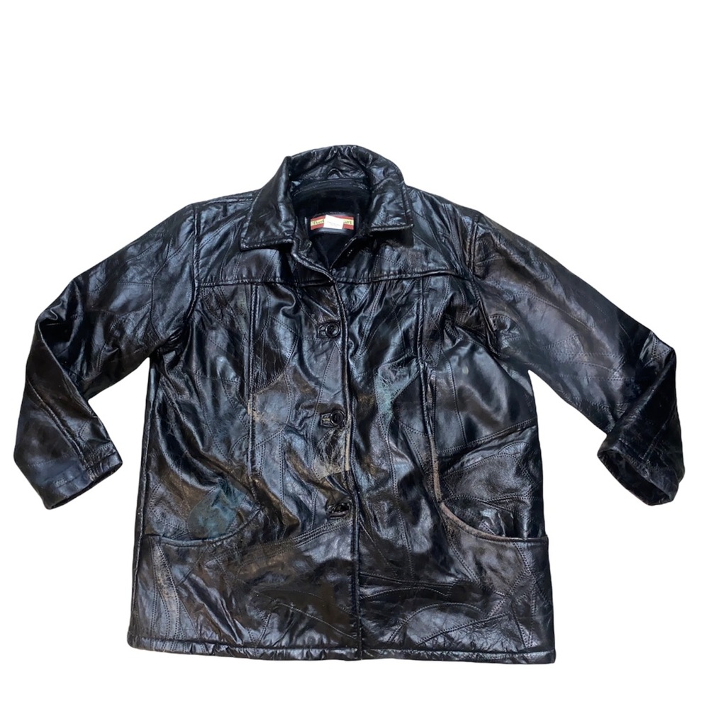 Tudor Court Vintage Splatter Distressed Leather Faux Fur Lined Jacket sz XL